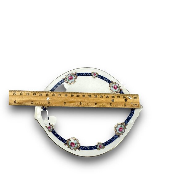 Antique German Porcelain Gravy Boat & Underplate Hand-Painted Floral Design Gold - Picture 11 of 13